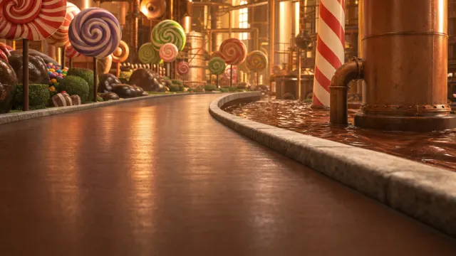 Crazy Frog AI video generator background: Chocolate factory